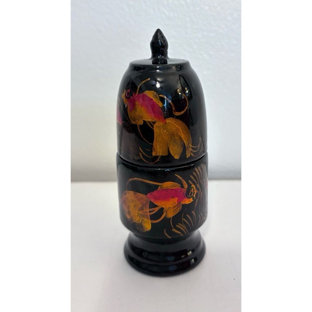 Rounded Black Lacquer Box With Koi Fish